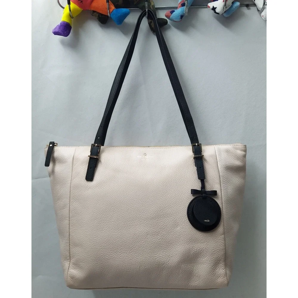 Kate Spade Light Pink Pebbled Leather Double Hanldes Tote Shoulder Bag W/ Mirror